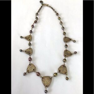 Artisan Heavy .999 Sterling Pearls Leaves Necklace